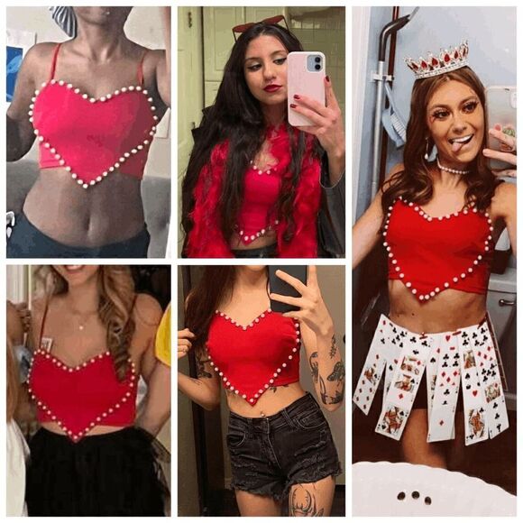 ❤ Cute Heart Shaped Crop Top Pearls Trim NEW - Picture 12 of 16